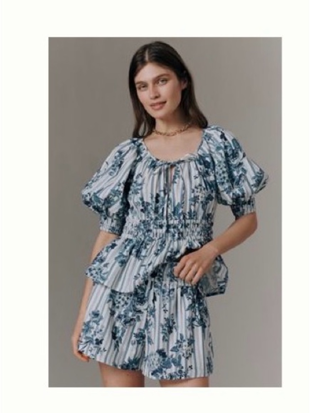 Anthropologie Somerset Printed Linen Cotton Shorts NWT Sz M Blue floral